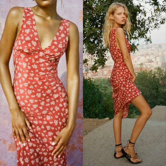 Realisation Par Dresses & Skirts - Realisation Par Stephanie Silk Floral Slip Midi Dress Saffron Red